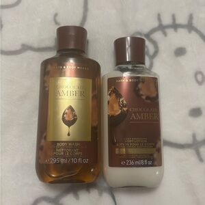 🍫 Bath & Body Works Chocolate Amber Body Wash & Lotion Set 💛 Rare & Retired!